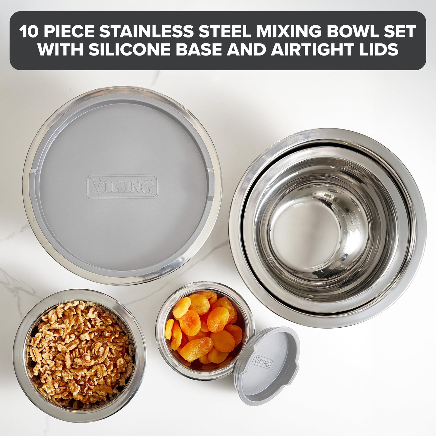 Viking Mixing Bowls Set, 10 Piece Stainless Steel Kitchen Cookware