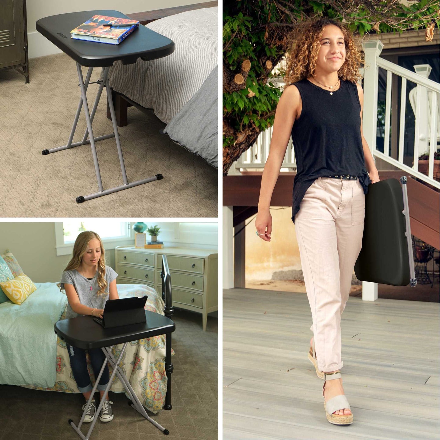 LIFETIME 80251 Adjustable Folding Laptop Table TV Tray, 26 Inch, White Granite