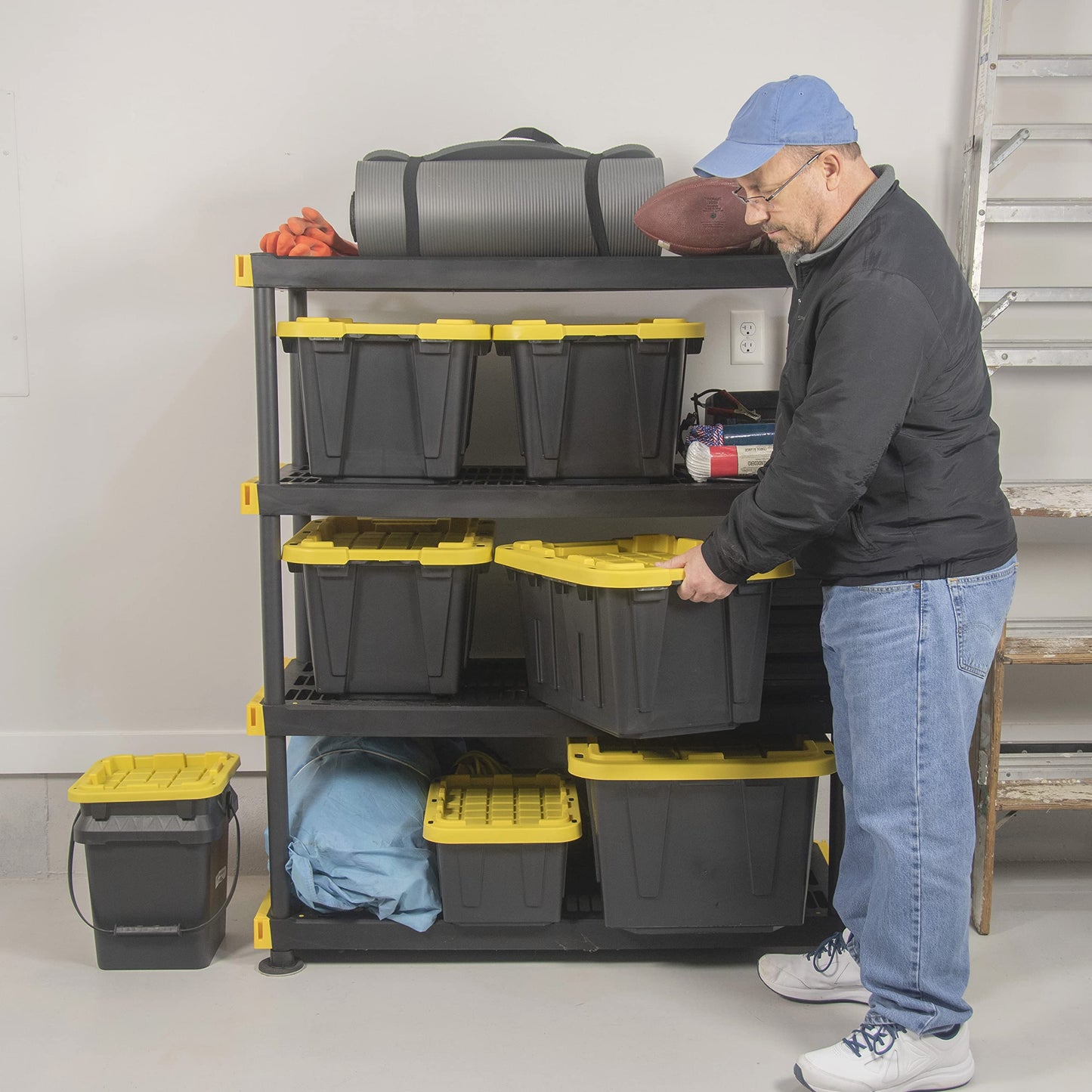 CX BLACK & YELLOW 12-Gallon Heavy Duty Storage Bins with Lids Stackable Plastic 4 PacK