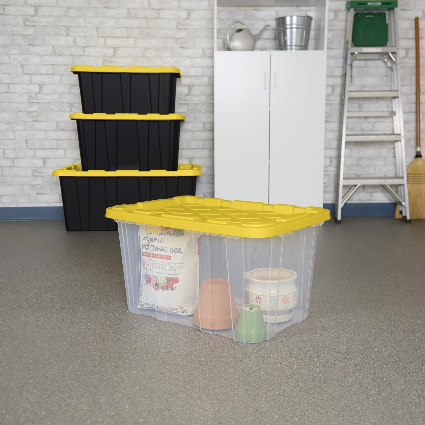 Sterilite 12-Pack Industrial Tote Plastic Storage Container Bins with Lids, 17 Gallon