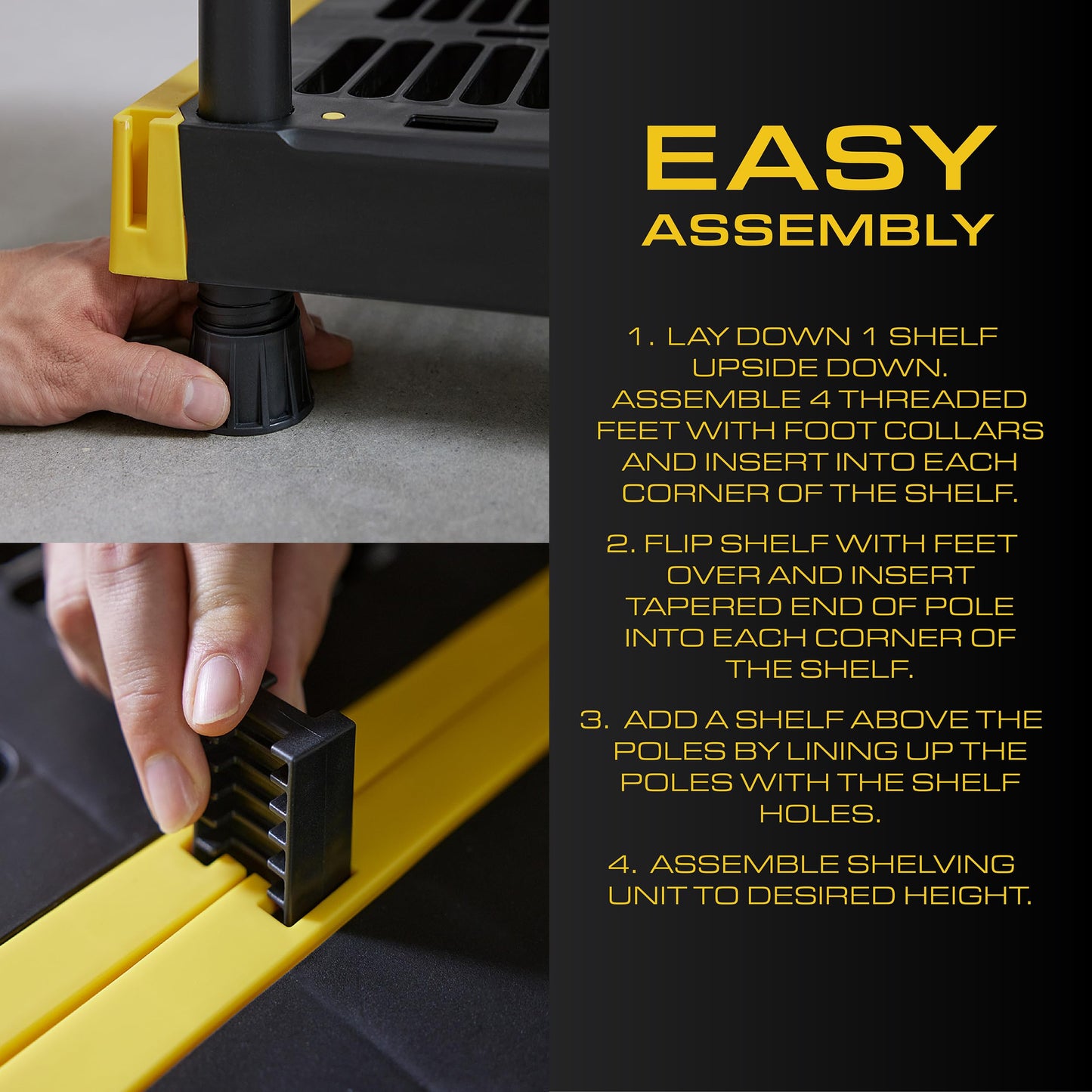 CX Black & Yellow 4-Tier Heavy Duty Storage Shelves and 8 Heavy Duty Storage Bins with Lids
