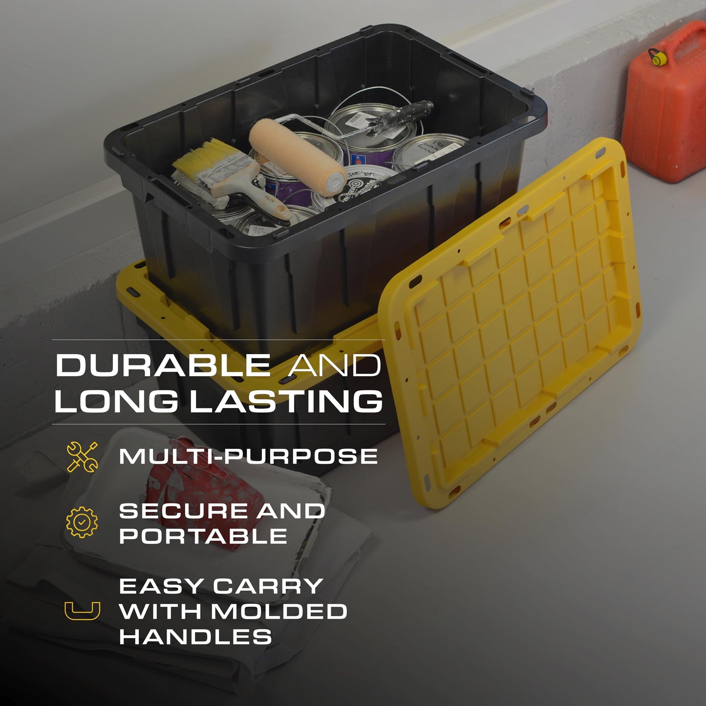CX BLACK & YELLOW 12-Gallon Heavy Duty Storage Bins with Lids Stackable Plastic 4 PacK