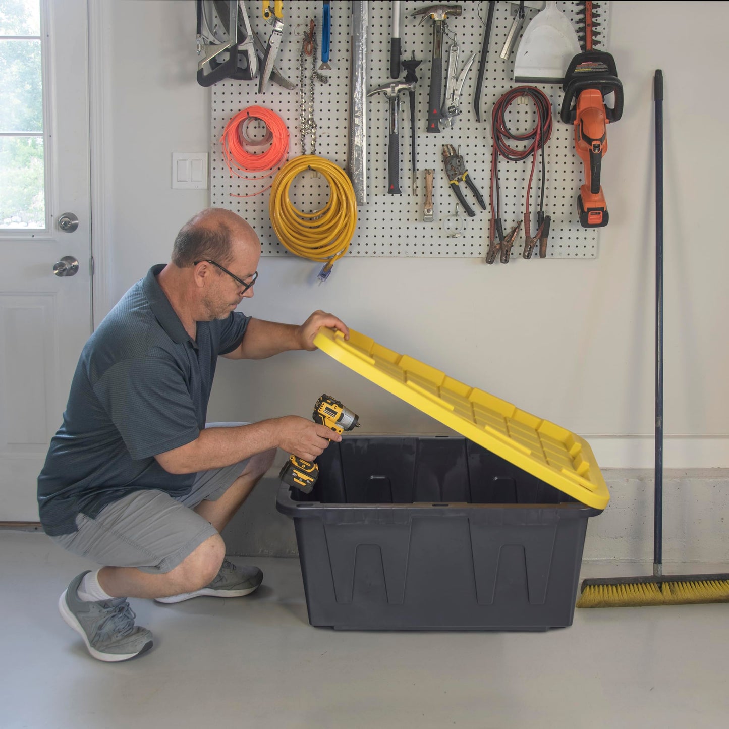 CX BLACK & YELLOW 12-Gallon Heavy Duty Storage Bins with Lids Stackable Plastic 4 PacK