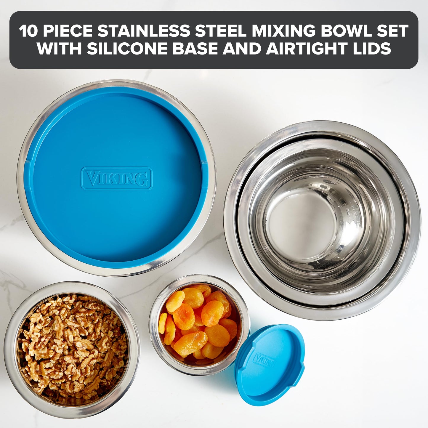 Viking Mixing Bowls Set, 10 Piece Stainless Steel Kitchen Cookware