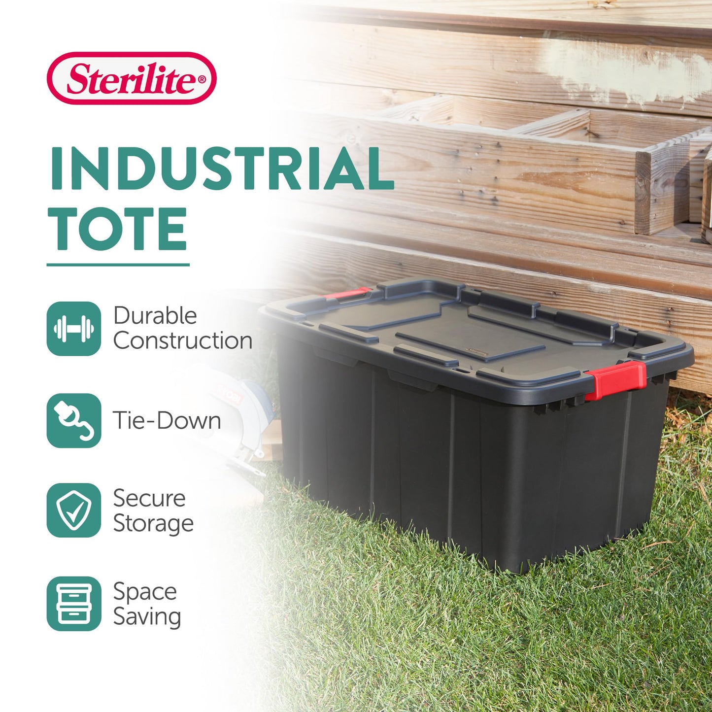 Sterilite 6-Pack Industrial Tote Plastic Storage Bins with Lids, 15 Gallon Black