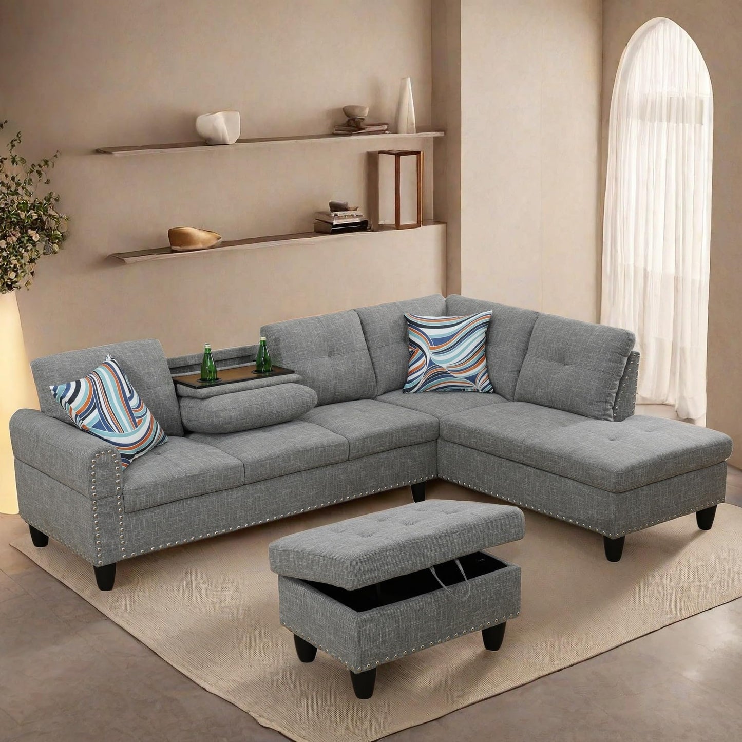 ChicFurnit L Shaped Sectional Couches, Modular Sectional Sofa with Ottoman Storage