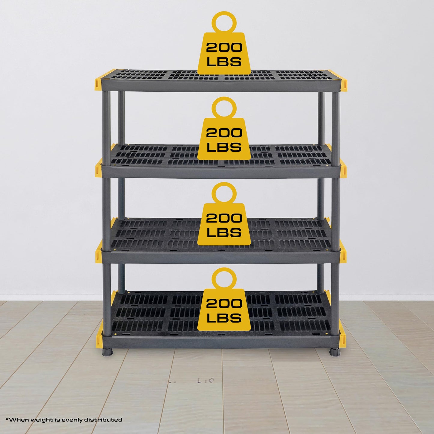 CX Black & Yellow 4-Tier Heavy Duty Storage Shelves and 8 Heavy Duty Storage Bins with Lids