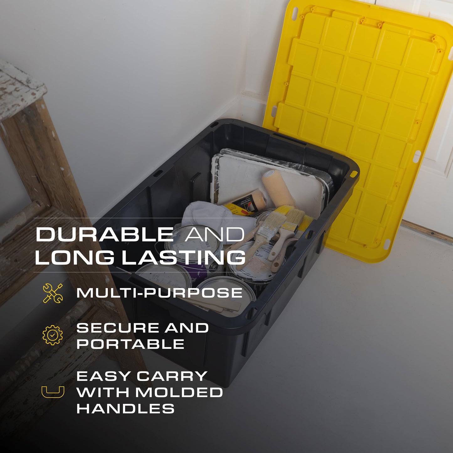CX BLACK & YELLOW 12-Gallon Heavy Duty Storage Bins with Lids Stackable Plastic 4 PacK