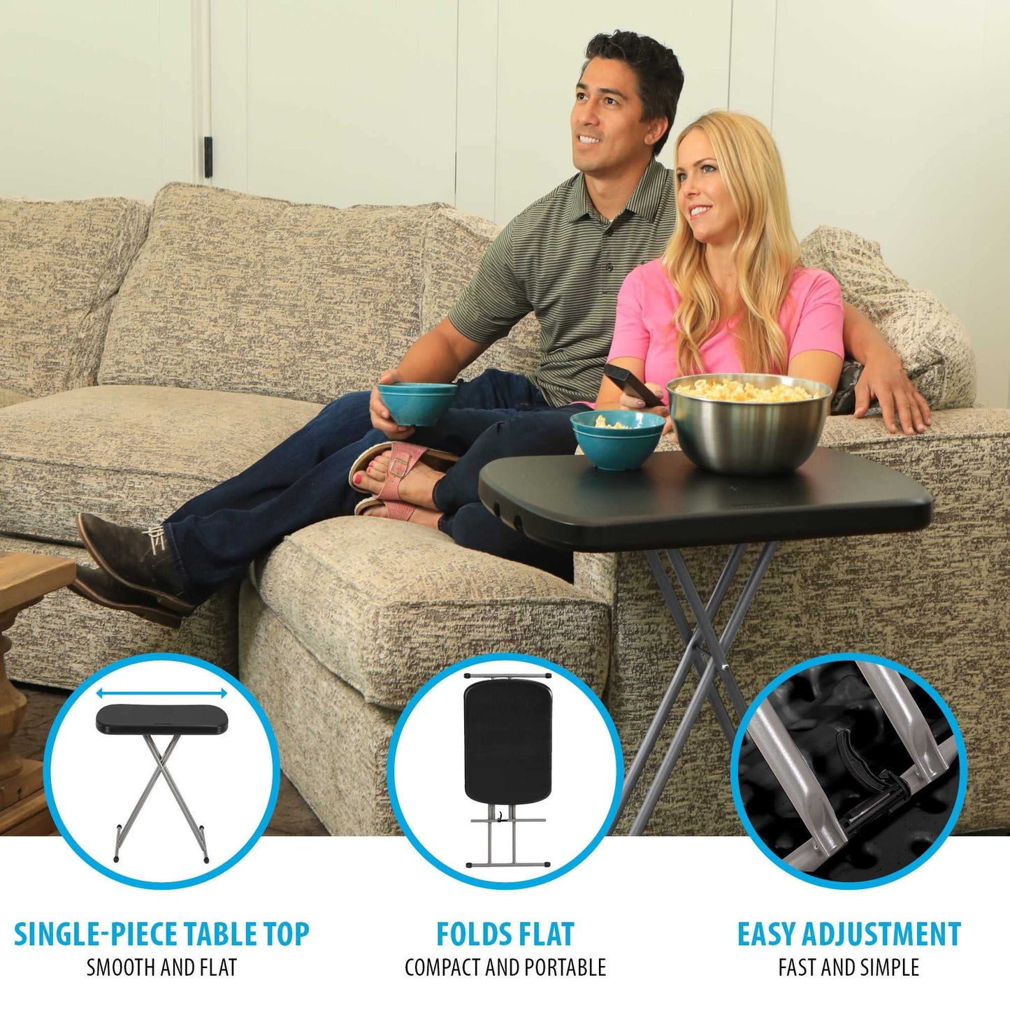 LIFETIME 80251 Adjustable Folding Laptop Table TV Tray, 26 Inch, White Granite