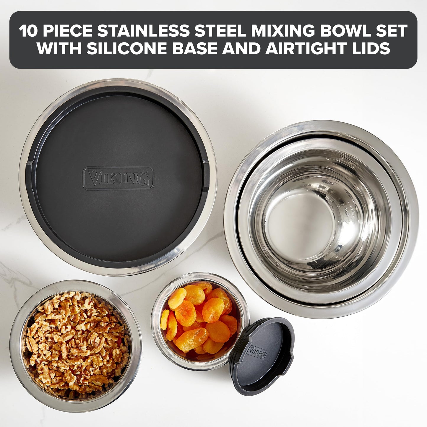 Viking Mixing Bowls Set, 10 Piece Stainless Steel Kitchen Cookware